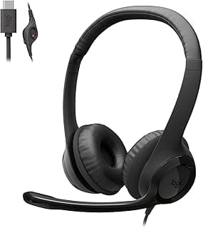 Headset com fio USB-C Logitech H390, microfone flip-to-mute, almofadas confortáveis, design sustentável, preto