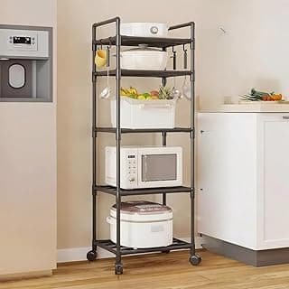 Estante Em Metal Prateleira Armazenamento Móvel Organizadora De Banheiro Cozinha 5/6 Camadas(Branco,5 Andar com rodinha)