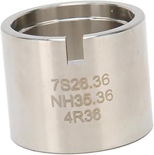 Peça de metal prateada para montagem de relógios, com números gravados 7S26.36, NH35.36 e 4R36.