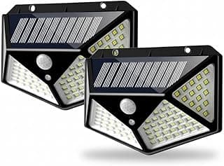 Kit 2 Luminárias Solares 100 LEDs com Sensor de Presença - Super Brilho, 3 Modos, Resistente à Água para Parede Externa