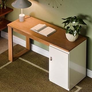 Escrivaninha Industrial de MDF e MDP, Mesa de Estudo e Trabalho com Baú Lateral, Mesa para Home Office e Ambiente de Estudo Resistente (Canela Off)