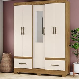 Guarda Roupa Solteiro 5 Portas 2 Gavetas B60 Briz Nature/off White