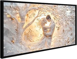 Quadro decorativo casal romântico branco dourado para sala e quarto moderno