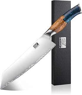 Faca de chef profissional com cabo ergonômico azul em aço inoxidável, em caixa de presente.