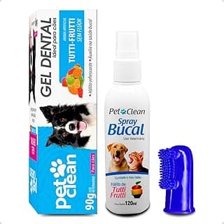 Kit de Higiene Bucal para Cães e Gatos Pet Clean com Gel Dental, Spray Bucal e Escova de Dedos