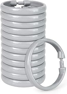 24 peças de anéis de cortina de chuveiro de plástico para cortina de chuveiro, gancho, gancho, gancho, gancho, presilha deslizante, varão para janela de chuveiro (cinza, pacote com 12)