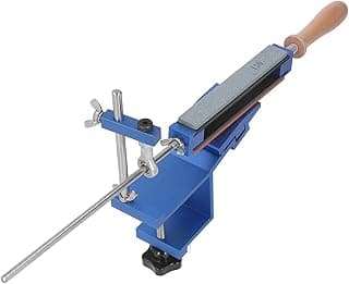 Kit de pedra de amolar de ângulo fixo com suporte azul e lâmina cinza