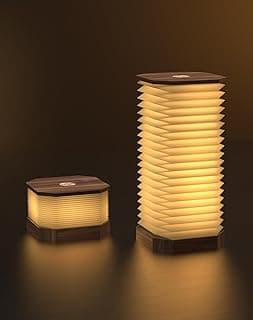 Luminária de mesa recarregável sem fio, dobrável, iluminação quente, estilo japonês, madeira e metal