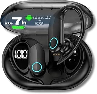 Fones de ouvido Bluetooth esportivos sem fio com LED display e gancho anti quedas, compatíveis com iOS e Android