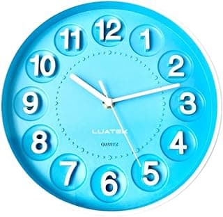 Relógio de Parede Grande 25x25cm Azul com Números 3D, Moderno, Movimento Silencioso, Marca LUATEK