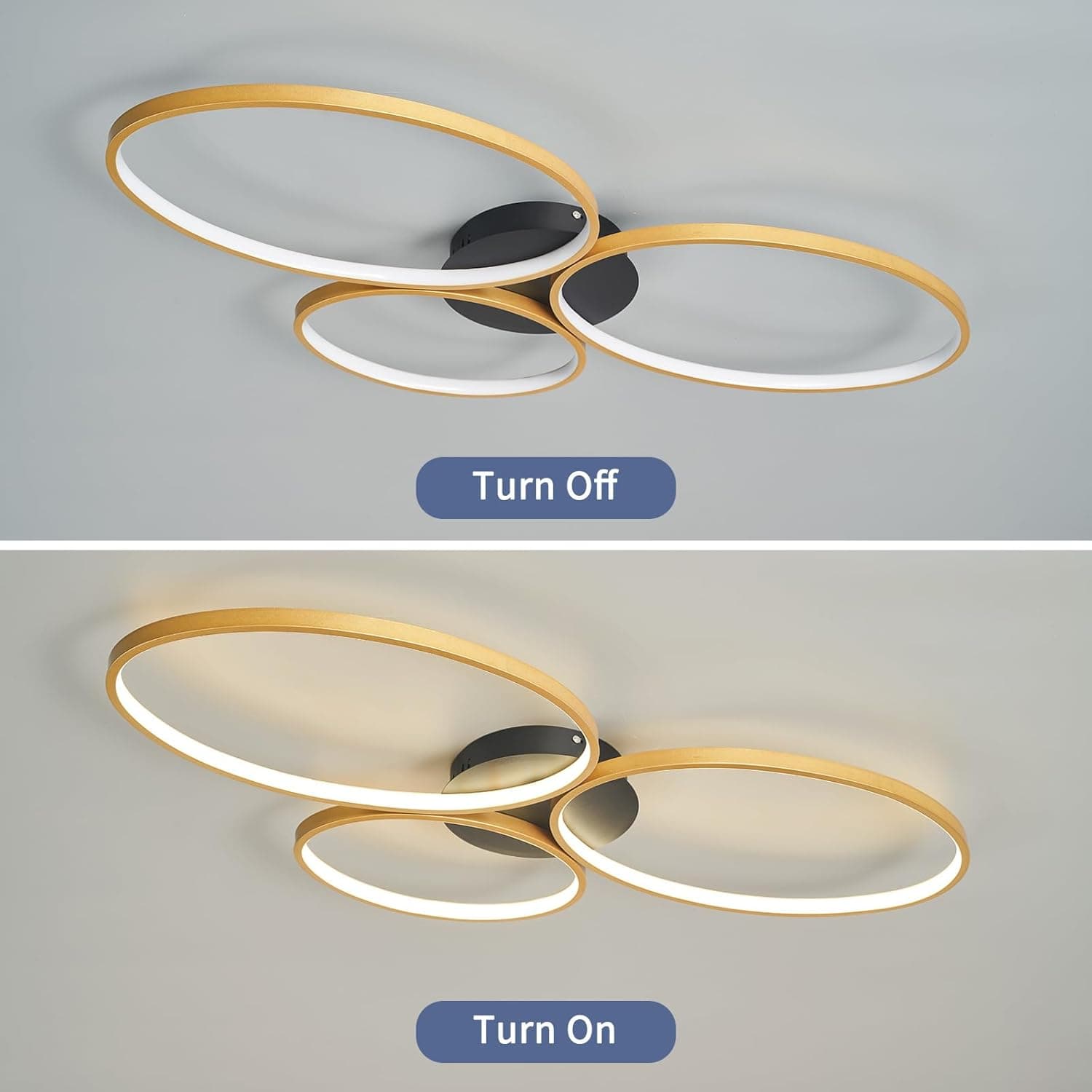 Luminária de teto LED moderna de 54W/66W com dimmer e controle remoto. Lustre de teto embutido com 3 anéis para sala de estar, sala de jantar, cozinha e quarto.