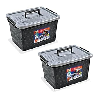 Kit 2 Caixas Organizadoras 35 Litros Preta com Tampa Cinza - Arqplast