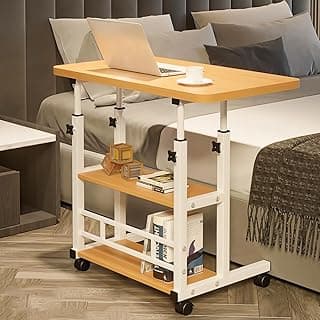 Mesa portátil para sofá e cama, mesa lateral para laptop com altura ajustável (Nogueira)