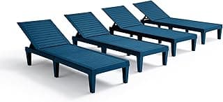 Conjunto de 4 espreguiçadeiras azuis de piscina, à prova d'água, para uso ao ar livre