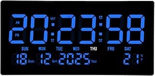 Relógio de Parede Digital Com Visor LED Grande e Nítido, Silencioso, Com Memória de Desligamento, Precisão No Tempo, Calendário Digital que Brilha No Escuro, Ideal para Quarto,