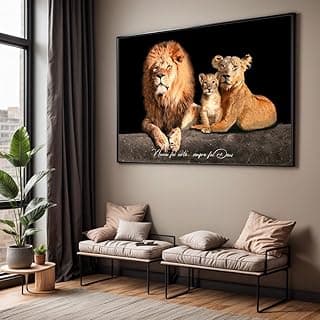 Quadro decorativo família de leões em moldura preta para sala ou quarto