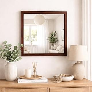 Espelho decorativo quadrado 30x30 cm com moldura reta tabaco para sala e quarto