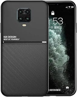 Capa de metal embutida preta para Poco M2 Pro e Xiaomi Redmi Note 9S/9 Pro/9 Pro Max, design texturizado, vista frontal e lateral.