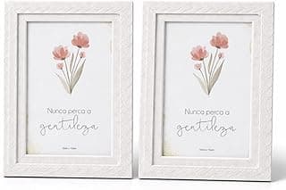 Kit com 2 Porta-Retratos Brancos com Flores Rosa e Texto 'Nunca Perca a Gentileza' - Ideal para Decoração