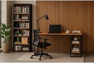 Mesa Escrivaninha Industrial com Estante Livreiro Móvel para Escritório Quarto Estudo Trabalho (1004 - PRETO/NATURE)