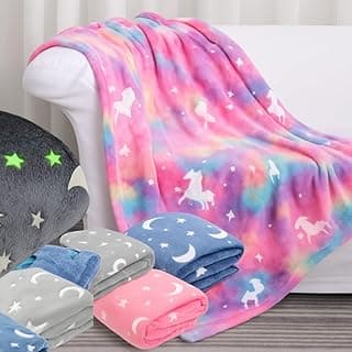 Cobertor Infantil Mágico que Brilha no Escuro, Manta Solteiro com Estampa (Rosa Unicórnio)