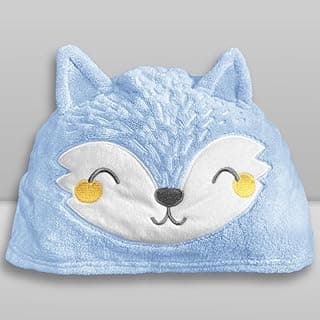Toalha de banho bebê com capuz azul e raposa