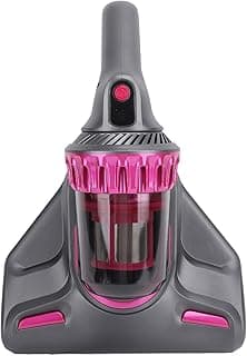 Aspirador de pó de colchão sem fio cinza e rosa, detalhes em rosa, botão de controle, fundo branco