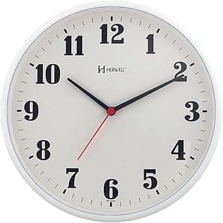 Relógio de parede branco Herweg com mostrador circular e números pretos