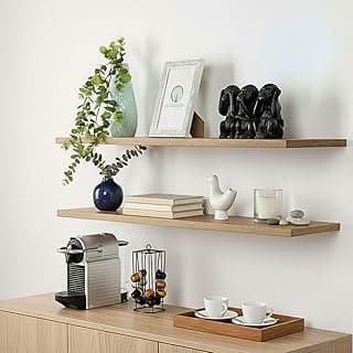Kit 2 Prateleiras Flutuante Rústica 60x15cm em MDF Amadeirado Louro Freijó com Suporte Invisível – Prateleira de Parede Decorativa para Sala, Quarto, Cozinha e Escritório – Refloresça