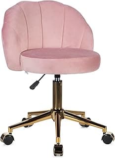 Cadeira Giratória Estofada com Base Dourada, Veludo Off-White, Altura Ajustável 45-60cm, Capacidade 100kg (Rosa)