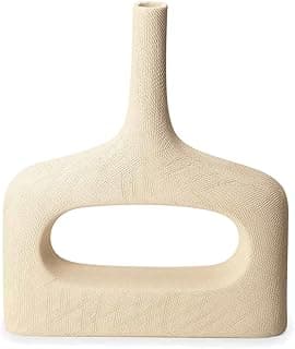 Vaso em polirresina bege com design moderno e textura de malha