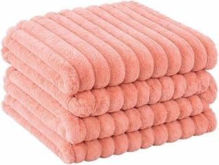 Manta de microfibra canelada rosa para casal, textura aveludada, fundo branco