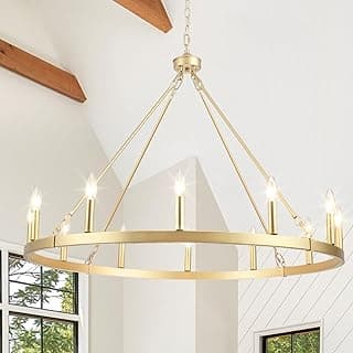 Luminária de teto circular em ouro com 12 luzes em forma de vela