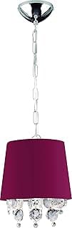Pendente de teto com cúpula roxo e cristais transparentes, estilo elegante, iluminação direta.