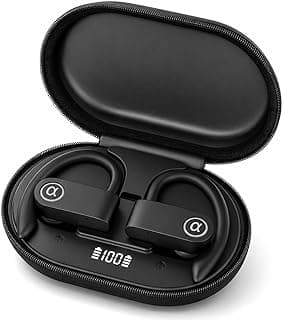 Fone Bluetooth esportivo preto com cancelamento de ruído, em embalagem com zíper, número 100 visível.