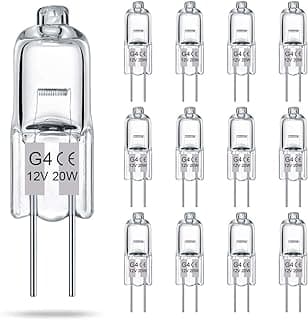 TAIYALOO Lâmpada G4 Pacote com 12 Lâmpada Halógena Cristalina 2 Pinos 12V 20W Jc T3 Bi-Pin G4 Base Regulável 2700K Branco Quente Lâmpada de 2 Pinos para Luz de Disco Sob O Gabinete, Lustres, Iluminaçã