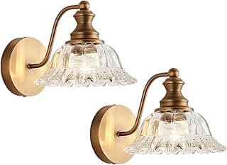 Arandelas de parede vintage em latão com cúpulas de vidro transparente, 2 unidades