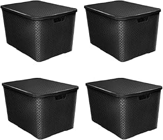 Kit 4 caixas organizadoras de rattan preto empilhadas