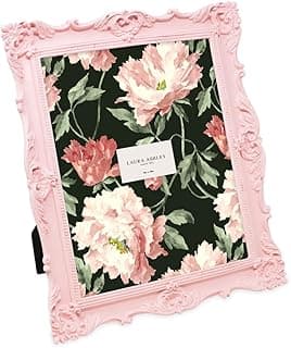 Laura Ashley Porta-retrato de resina texturizada rosa ornamentada 20,5 x 25,4 cm com cavalete e gancho para mesa e exibição de parede, decoração de casa com design floral decorativo, galeria de fotos, arte, mais (8 x 10, rosa)