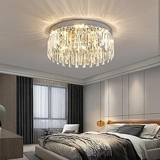 Luminária de teto moderna de cristal com acabamento cromado e prateado para quarto