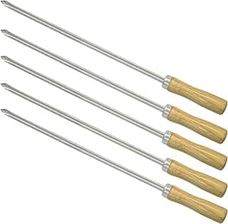 Kit 5 espetos churrasco 40cm aço inox cabo madeira Kort
