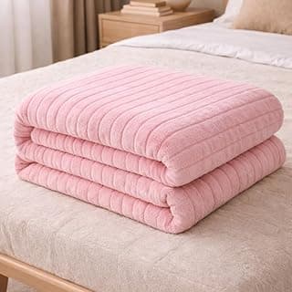 Manta de casal rosa claro canelada 1,80m x 2,00m poliéster premium