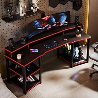 Mesa gamer vermelha com design moderno para setup gamer, teclado, mouse e monitor