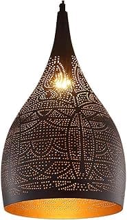 Luminária pendente vintage industrial com gravura turca marroquina, estilo lustre árabe poroso, preto
