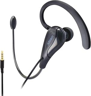 Fone de ouvido mono preto Alteam com fio, microfone de braço, cabo preto com conector dourado
