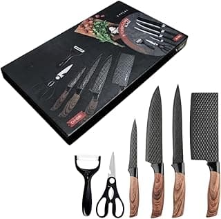 Jogo de Facas Profissionais 6 Peças Inox com Cabo Amadeirado Cozinha Gourmet