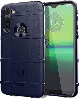 Capa de proteção azul para Motorola Moto G8 Power com câmeras e logo Motorola visíveis