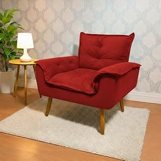 Poltrona Opala para Sala de Estar Quarto, Estofamento Suede Decorativa, Pés Palito, Confortável para Amamentação e Recepção (VERMELHO)