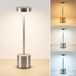 Luminária de Mesa LED 3 Tons Recarregável Luxuosa Abajur Cabeceira Escrivaninha Quarto Candeeiro (Prata)