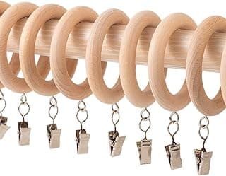 Anéis de cortina de madeira com clipes, clipes de cortina de fazenda, anel de cortina de madeira, ganchos, anéis de cortinas (61, 5 cm de diâmetro interno)